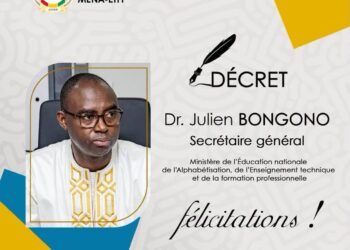 Nomination au MENA-ETFP : Dr Julien BONGONO promu Secrétaire Général par décret présidentiel